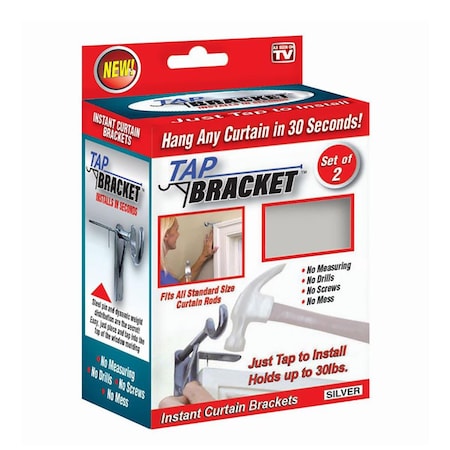 Tap Bracket 30 lbs As Seen on TV Steel Curtain Bracket, Silver TA7413